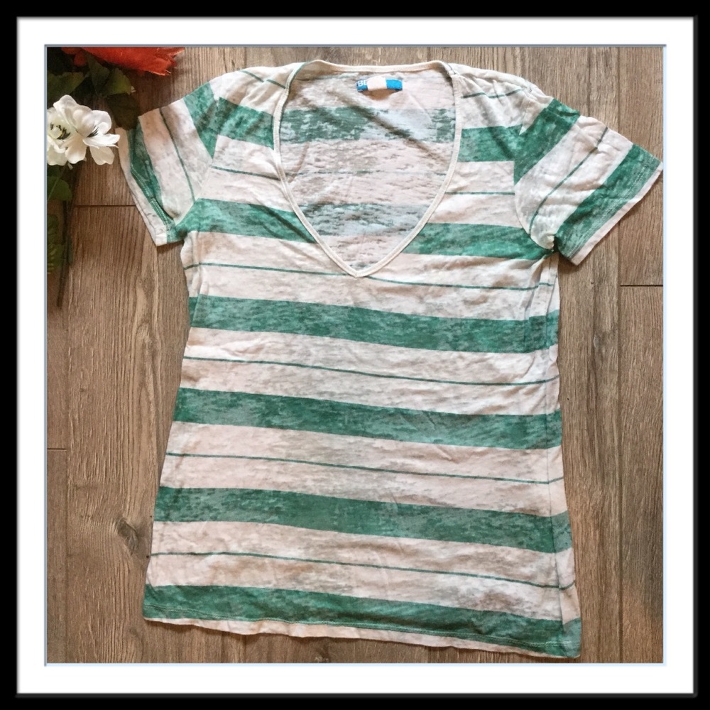 BDG Green/White Striped Short Sleeved Top, Med